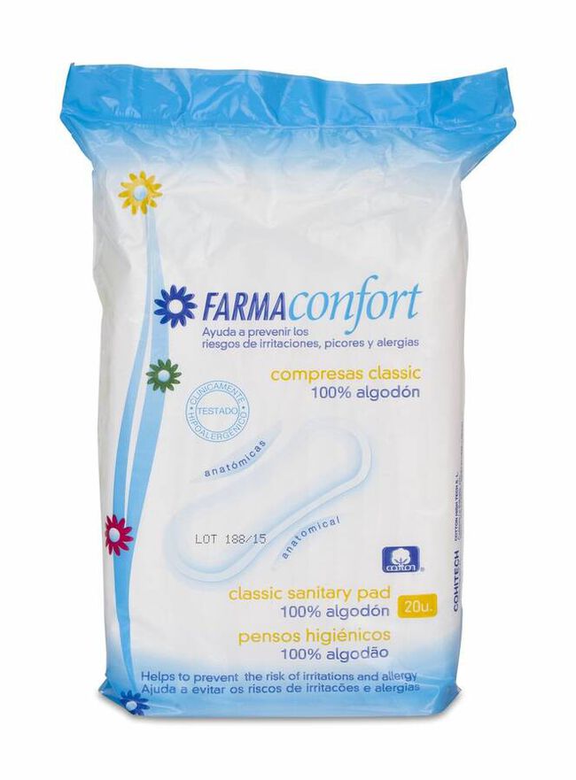 Compresas Tocologicas Farmaconfort Hipoalergenica Classic 20 U 