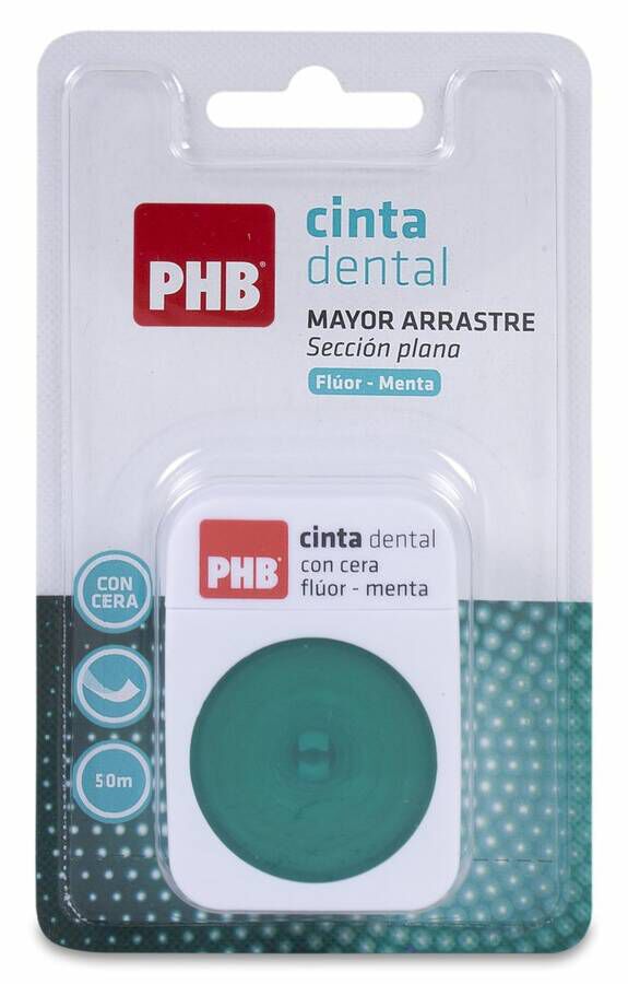 Phb Fluor y Menta Cinta Dental Nylon Con Cera 50 M 