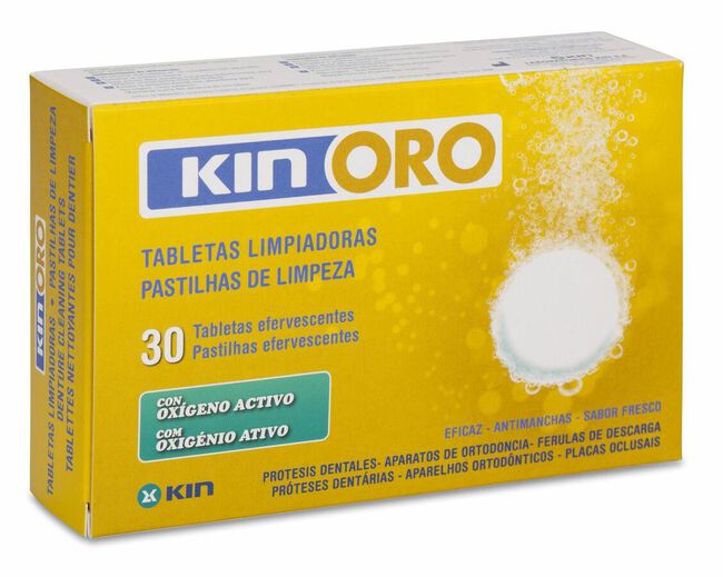 Kin Oro Tabletas Limpiadoras Limpieza Protesis Dental 32 Tabletas 