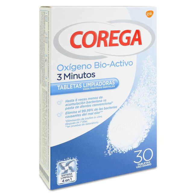 Corega 3 Minutos Limpieza Protesis Dental 30 Tab 