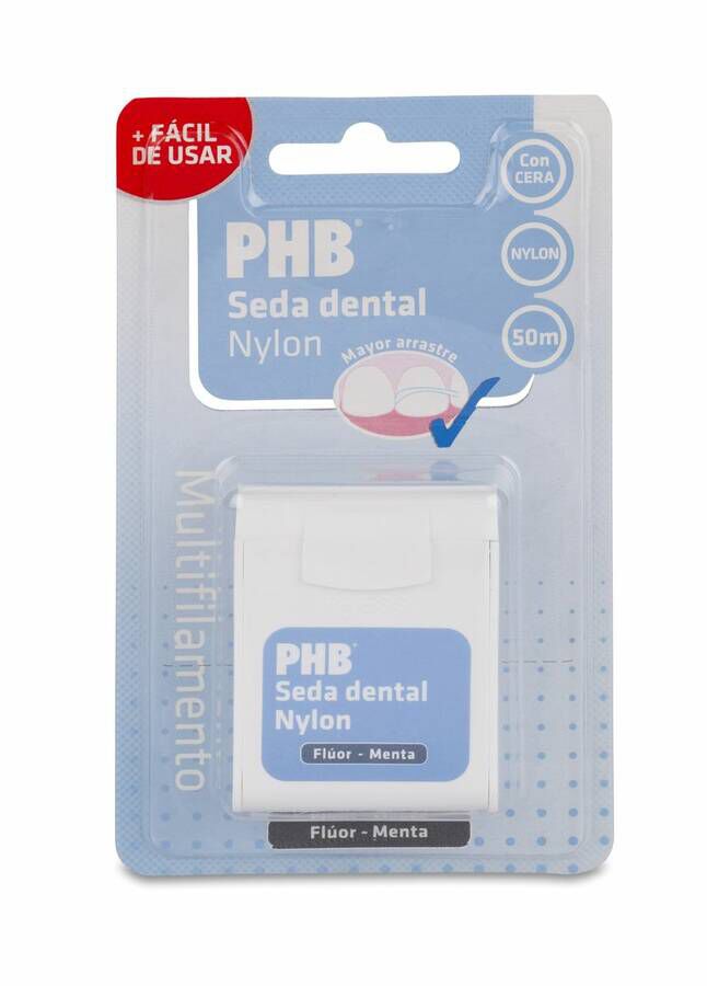 PHB Flúor Menta Seda Dental Nylon con Cera 50 m, 1 Ud