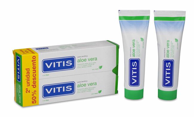 Duplo Vitis Pasta Dentífrica Aloe Vera Sabor Menta, 2 Unidades