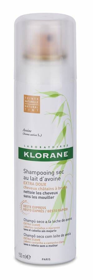 Klorane Champú Seco a la Leche De Avena Cabello Castaño/Moreno, 150 ml