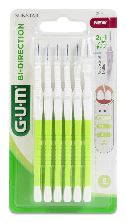 GUM Cepillos Interdentales Bi-Direction 0,9mm, 6 uds Verdes