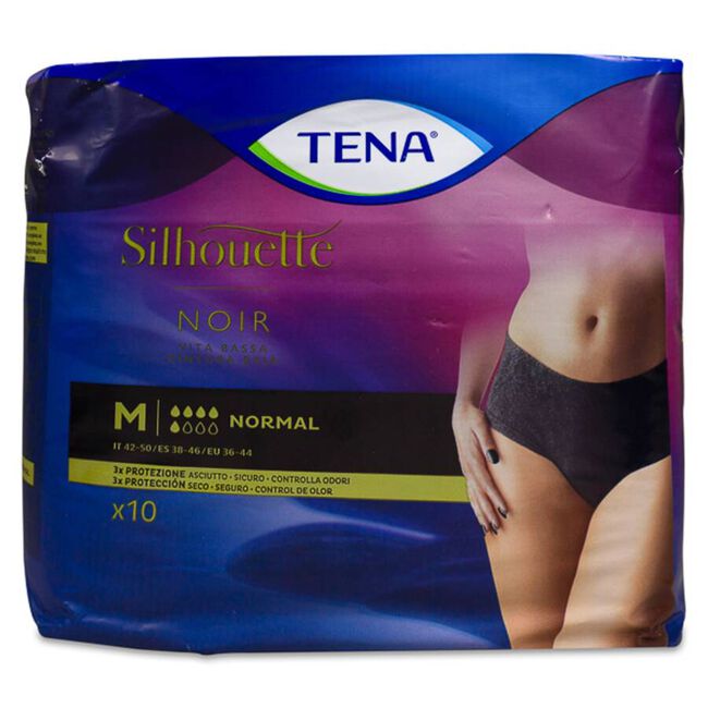 Tena Silhouette Normal Cintura Baja Negro Talla M, 10 Uds