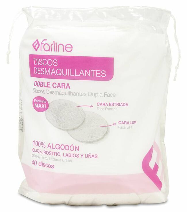 Farline Discos Desmaquillantes Maxi Ovalados Doble Cara, 40 Uds