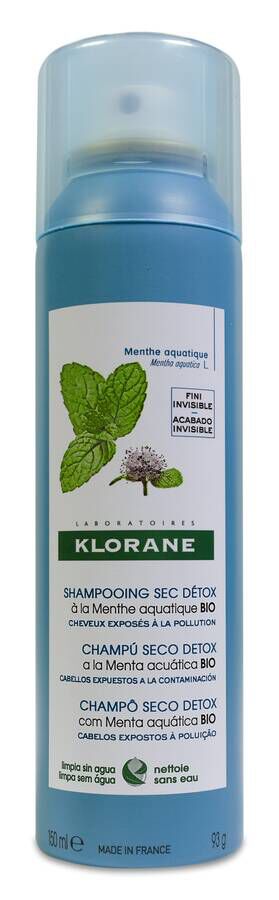 Klorane Champú Seco Detox Menta Acuática BIO, 150 ml