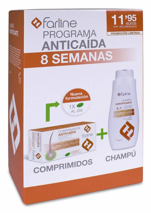 Pack Farline Anticaída 8 Semanas, Champú 500 ml + 56 Comprimidos