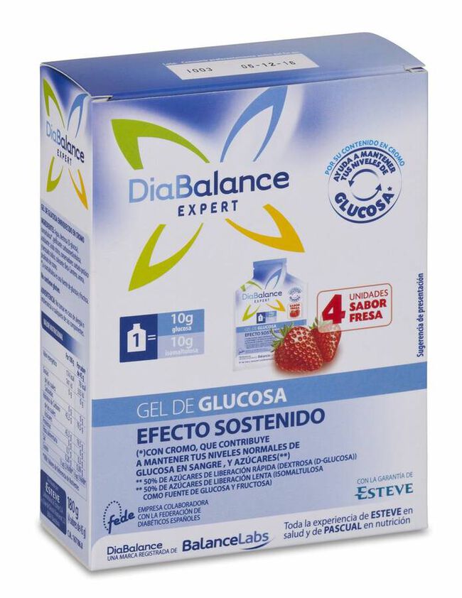 Diabalance Expert Gel de Glucosa de Efecto Sostenido Fresa, 4 Sobres