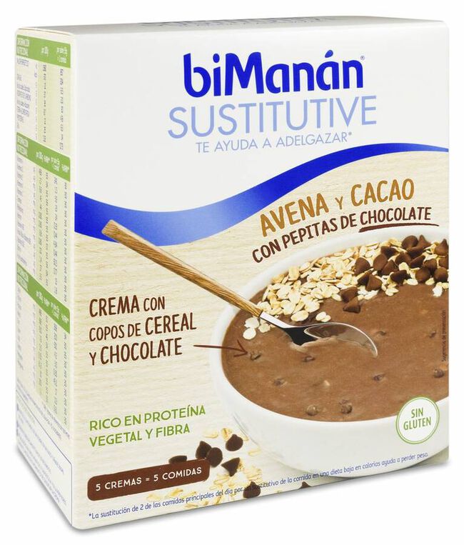 biManán Sustitutive Crema de Avena con Cacao, 5 Sobres