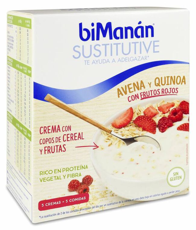 biManán Sustitutive Crema de Avena y Quinoa con Frutos Rojos, 5 Sobres