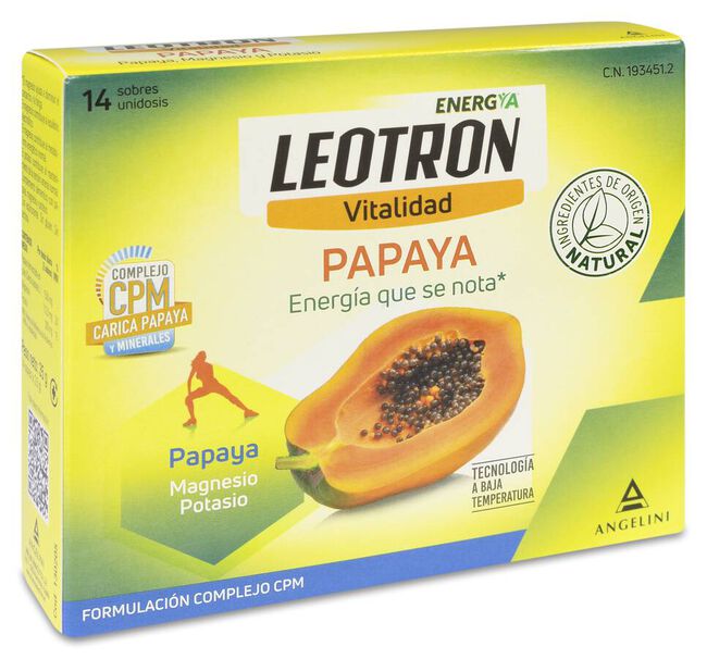 Leotron Papaya Magnesio + Potasio, 14 Sobres