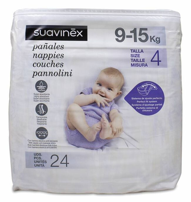 Suavinex Pañales 9-15 Kg Talla 4, 24 Uds