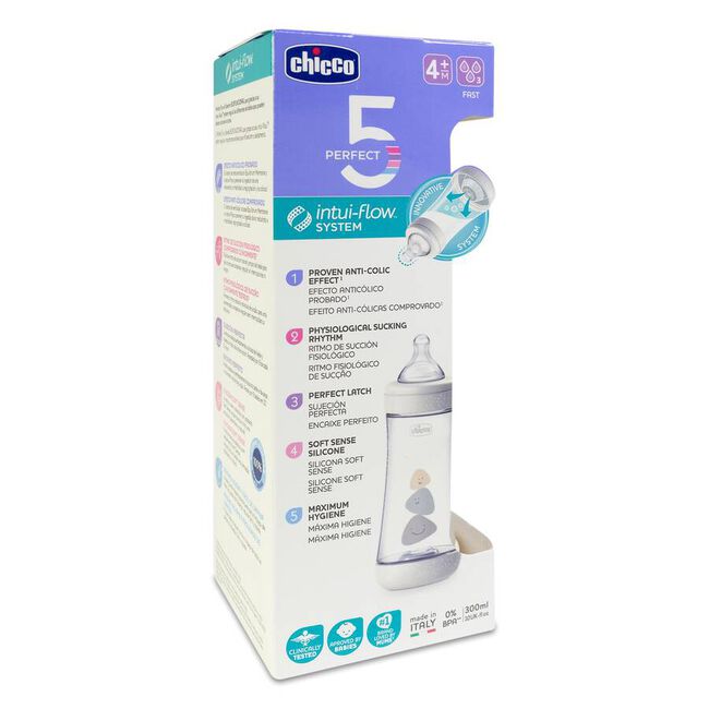 Chicco Perfect 5 Biberón Silicona Blanco +4m, 300 ml