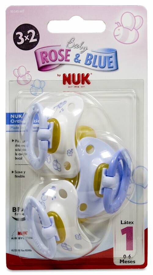 Nuk Chupete Blue Talla 1 Látex, 3 Uds