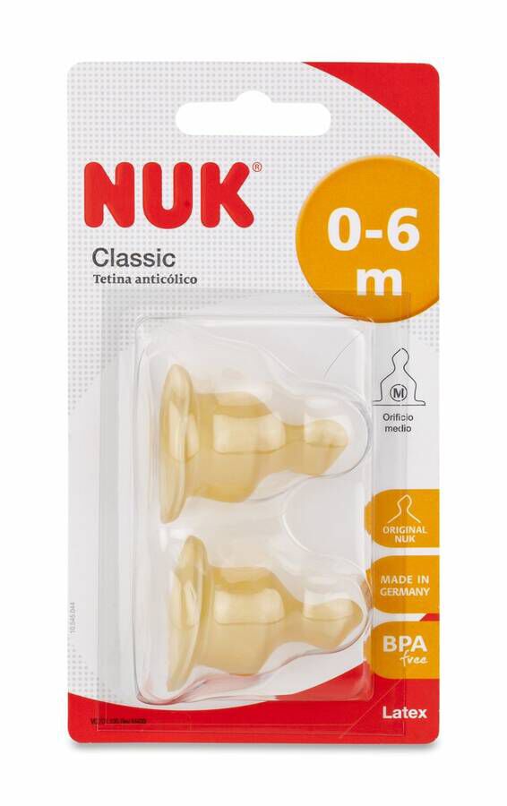 Nuk Classic Tetina Látex Talla M 0-6 M, 2 Uds