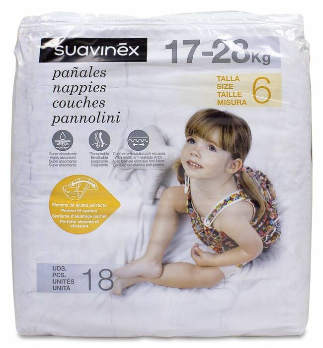 Suavinex Pañales para 17-28 Kg Talla 6, 18 Uds