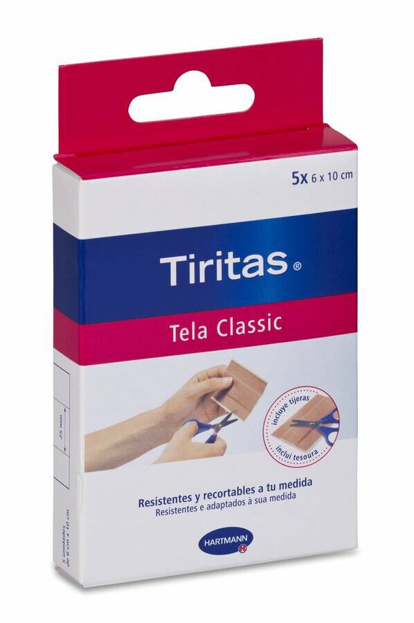 Tiritas Tela Classic 10 cm x 6 cm, 5 Uds