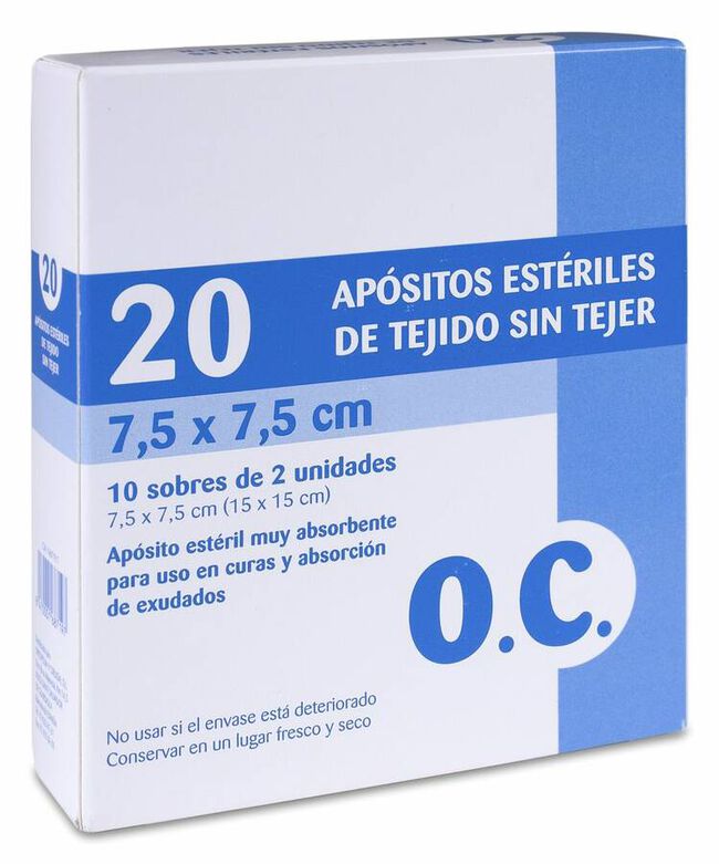 O.C. Ap¢sitos Est‚riles Tejido sin Tejer 7,5 x 7,5 cm, 20 Uds