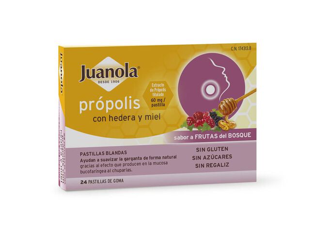 Juanola Pastillas Pr¢polis + Hedera con Miel Sabor Frutos del Bosque, 24 Uds