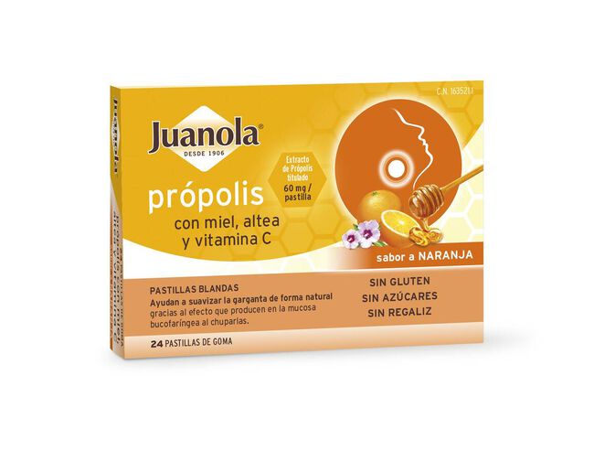 Juanola Pastillas Pr¢polis con Miel, Altea + vitamina C con Sabor a Naranja, 24 Uds