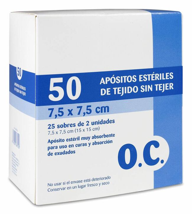 O.C. Ap¢sitos Est‚riles Tejido sin Tejer 7,5 x 7,5 cm, 50 Uds