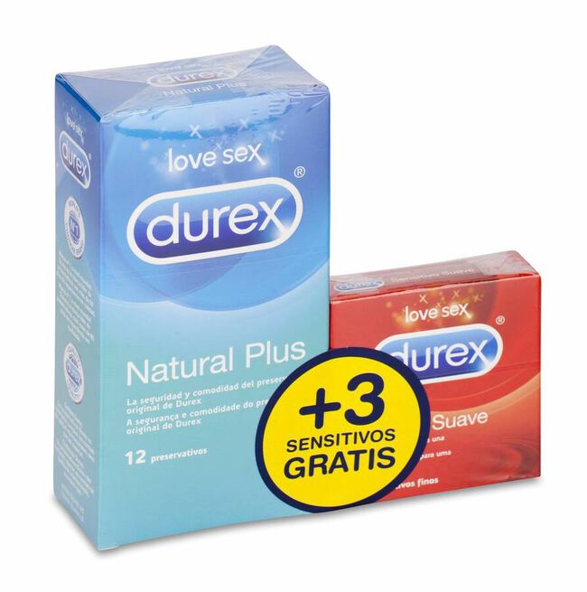 Promoci¢n Durex Natural Plus 12 uds + Sensitivo Suave 3 uds, 15 Uds