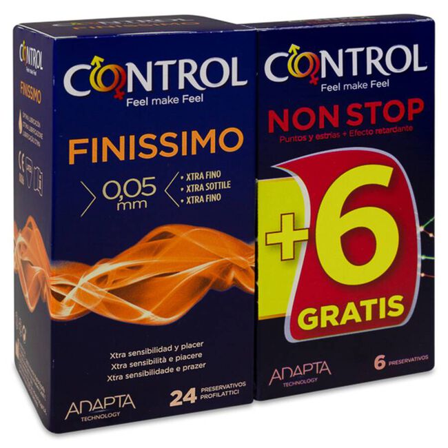 Pack Control Preservativos Finissimo 24 uds + Non Stop 6 uds