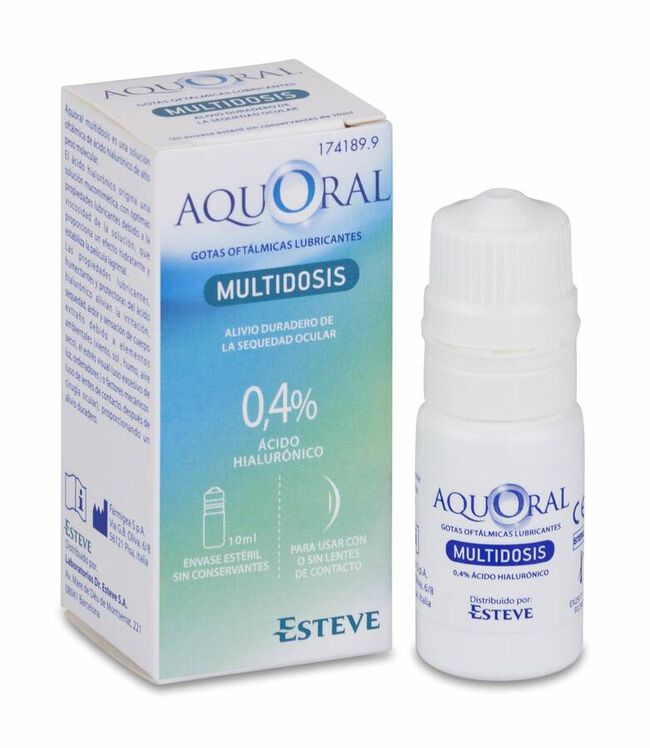 Aquoral Gotas Oftalmicas Lubricantes Esteril µc Hialurónico 0,4% Multidosis 10 ml