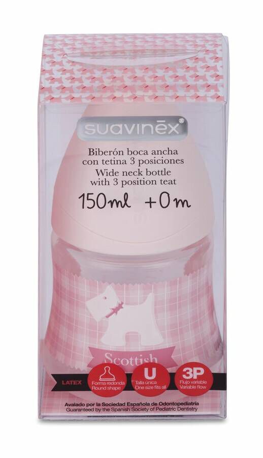 Biberon Pp Boca Ancha T Latex Anatomica Suavinex 150 Cc + T1 M Rosa 