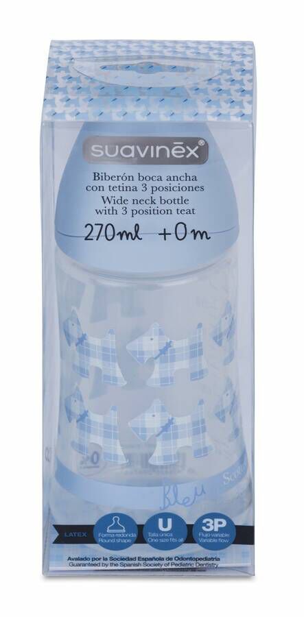 Biberon Pp Boca Ancha T Latex Anatomica Suavinex 270 Cc + T1 M Azul 