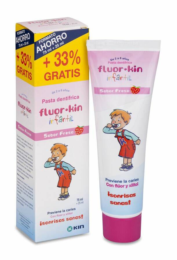 Fluor Kin Infantil Pasta Dentifrica Fresa 75 ml 