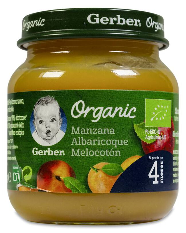 Gerber Organic Tarrito Manzana, Albaricoque y Melocotón, 125 g