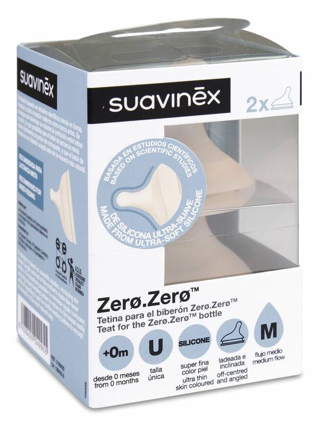 Suavinex Zero Zero Tetina Anticólicos de Silicona Flujo Medio, 2 Uds