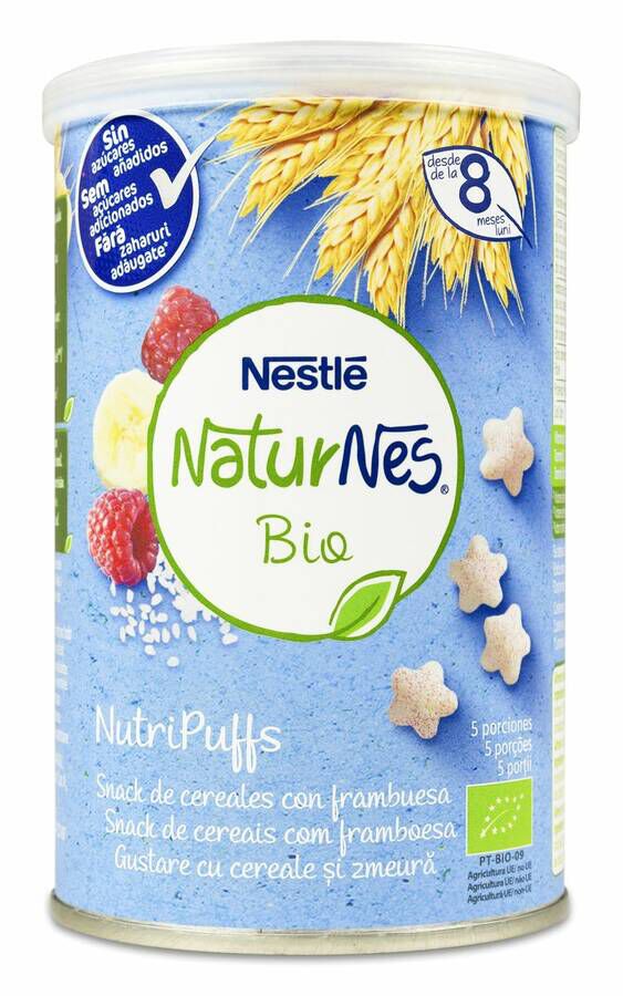 Nestlé Naturnes BIO NutriPuffs Snacks con Frambuesa, 35 g