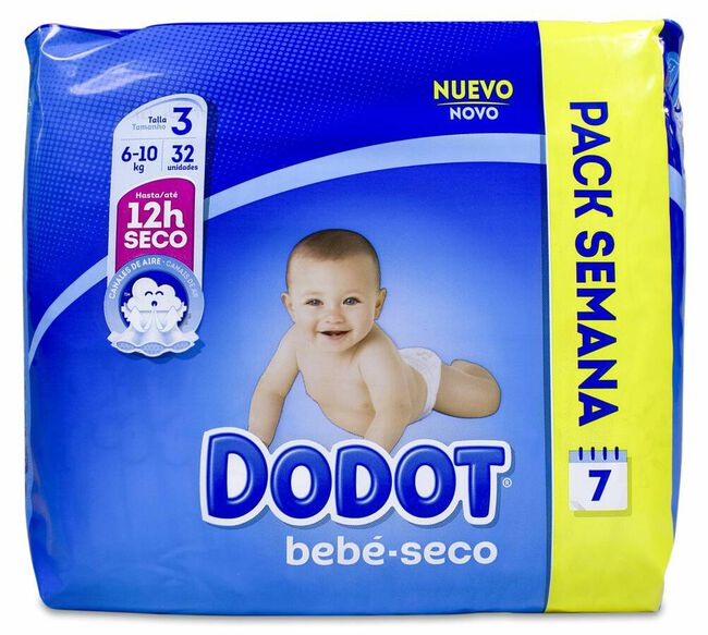 Dodot Bebé Seco Pañal Talla 3 para 6-10 Kg, 32 Uds