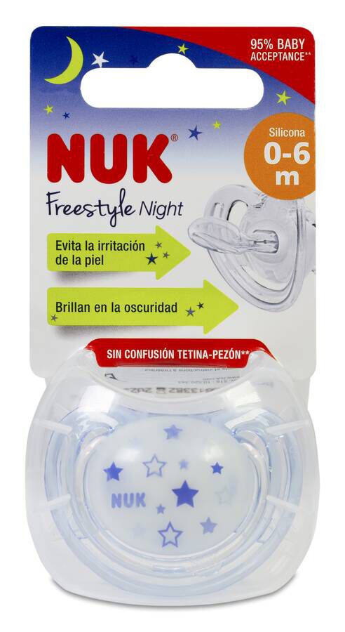 Nuk Chupete Freestyle Night Azul 0-6m, 1ud