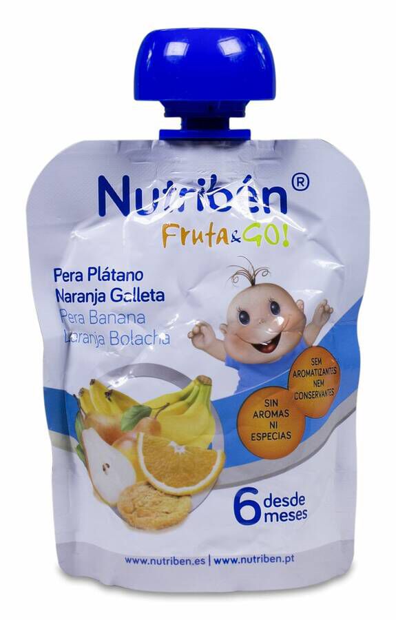 Nutriben Fruta & GO! Pera, Plátano, Naranja y Galleta, 90 g