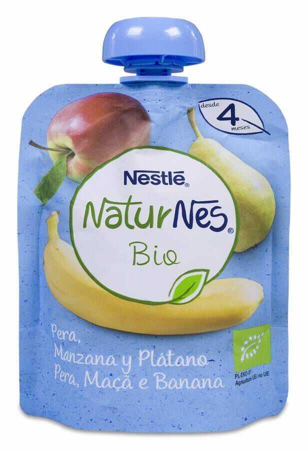 Nestlé Naturnes BIO Bolsita Plátano, Manzana y Pera, 90 g