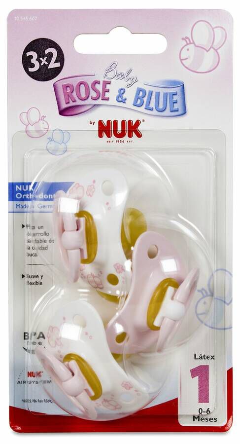 Nuk Chupete Classic Rose & Blue Rosa Látex 0-6 M, 3 Uds