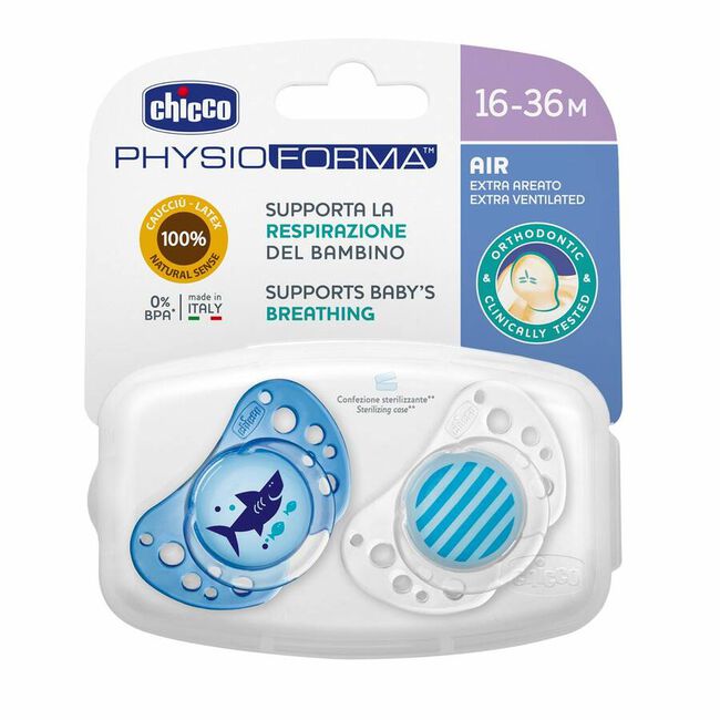 Chicco Chupete Physio Air Látex +12 Meses Azul, 2 Uds