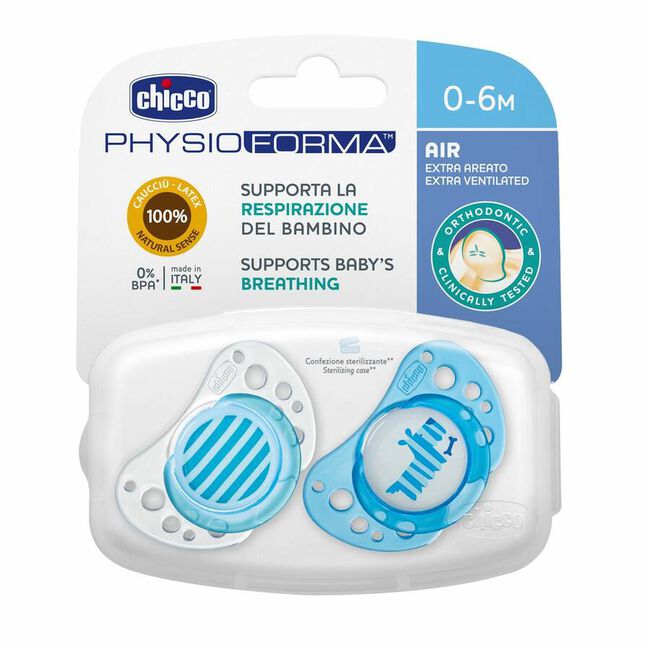 Chicco Chupete Physio Air Látex Azul 0-6 Meses, 2 Uds