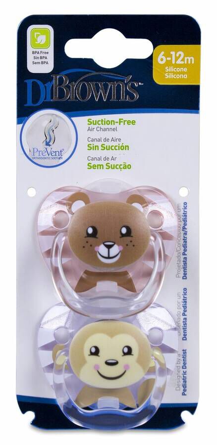 Dr. Brown's Chupete PreVent Animal Niña, Talla 2, 2 Uds