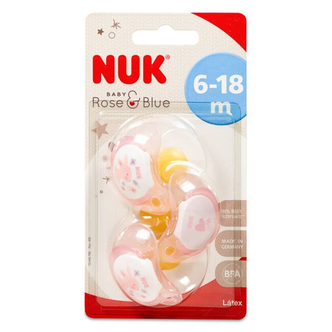 Nuk Chupete Classic Rose & Blue Rosa Látex 6-18 M, 3 Uds