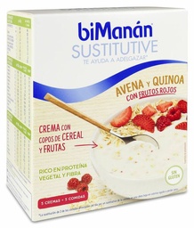 [192771] biManán Sustitutive Crema de Avena y Quinoa con Frutos Rojos, 5 Sobres