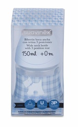 [159534] Biberon Pp Boca Ancha T Latex Anatomica Suavinex 150 Cc + T1 M Azul 